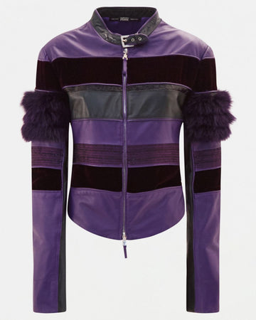 F/W 2002 purple fox fur beaded leather jacket