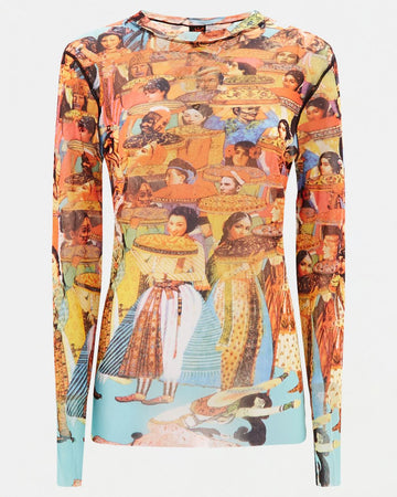 2000s asian print long sleeve top