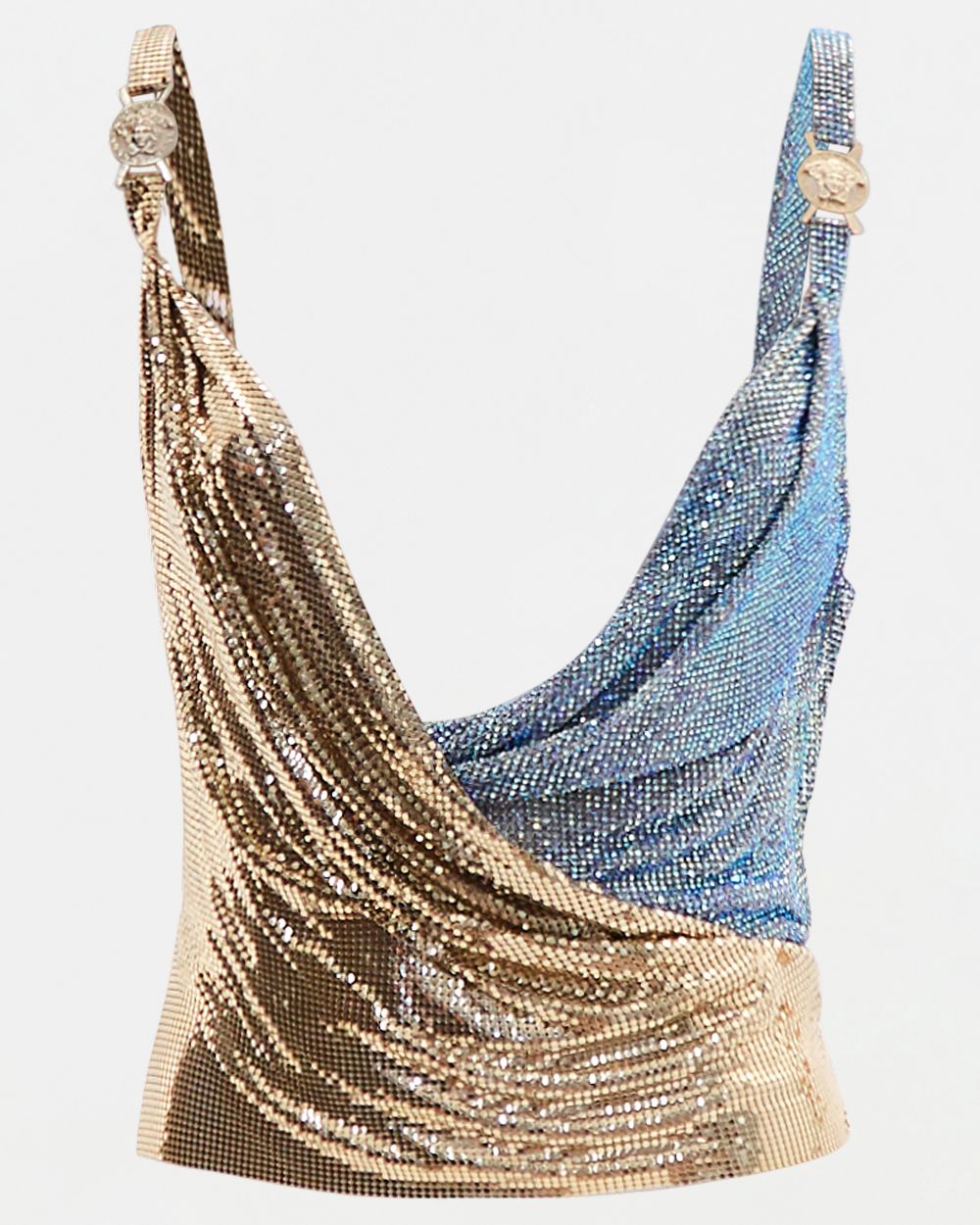 1 of 1 S/S 2005 gold oroton and blue Swarovski chainmail top