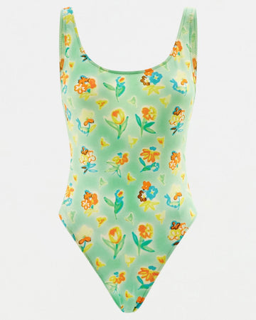 S/S 1996 neon graffiti floral swimsuit