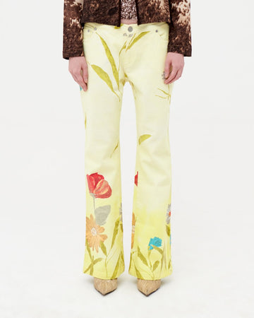 2000s yellow floral jeans