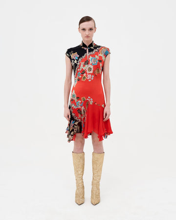 S/S 2003 silk cheongsam red floral dress