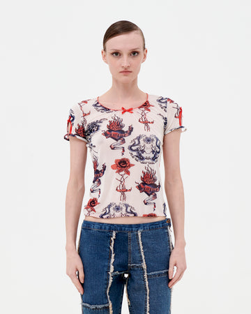 S/S 2003 white mesh tattoo print t-shirt