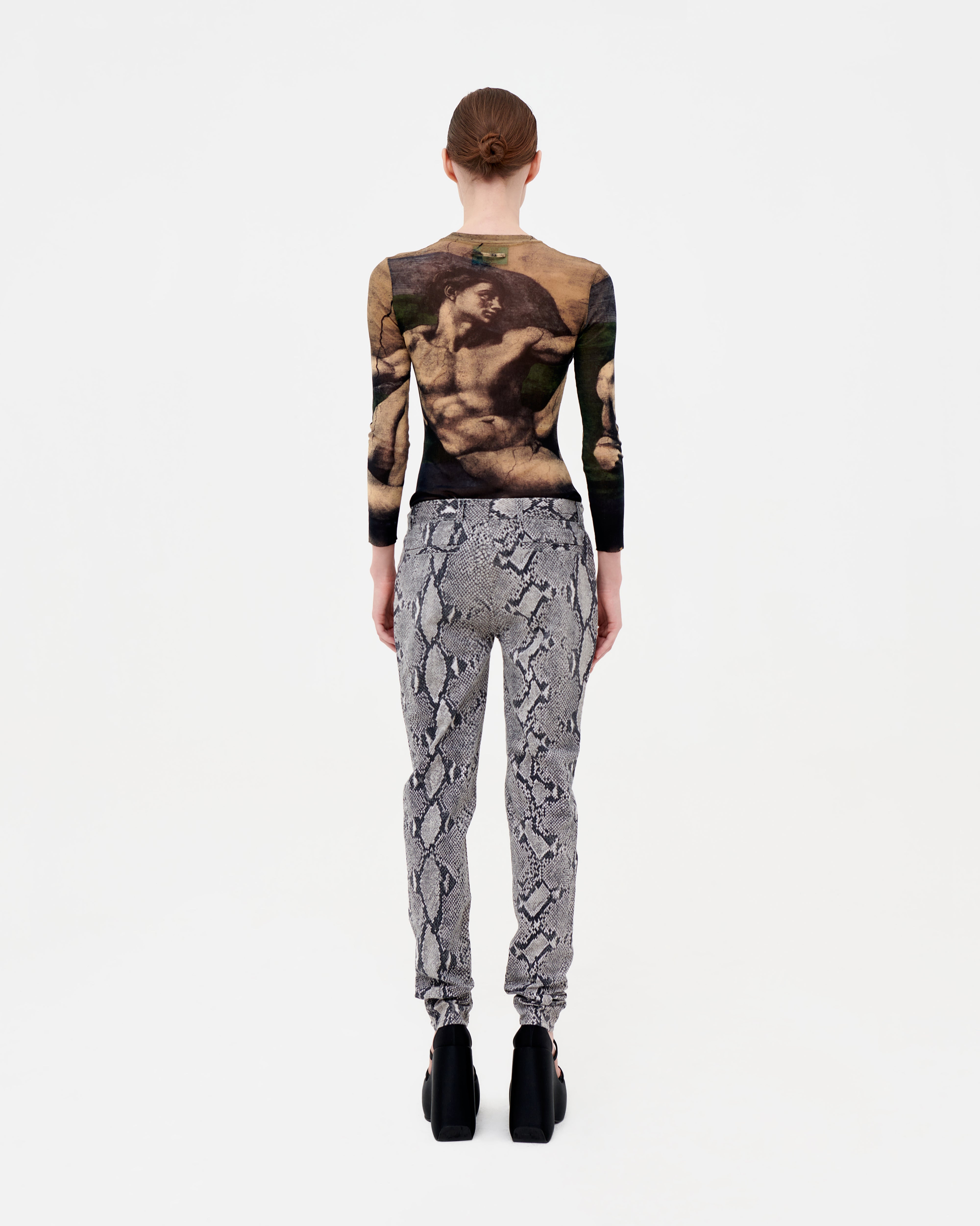 Jean Paul Gaultier◆メッシュカットソー/38/ウール/マルチカラー/ミケランジェロ/MICHELANGELO/TATOO/MESHTOP Jean Paul Gaultier S/S 1995 Michelangelo mesh top