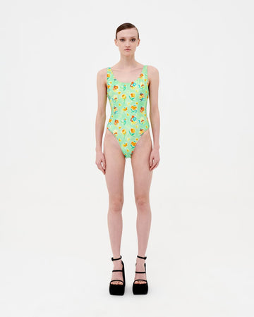 S/S 1996 neon graffiti floral swimsuit