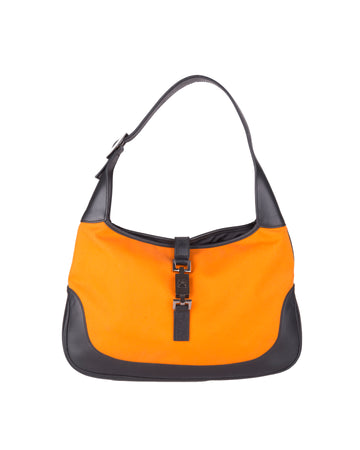 S/S 1999 orange canvas and black leather trim Jackie bag