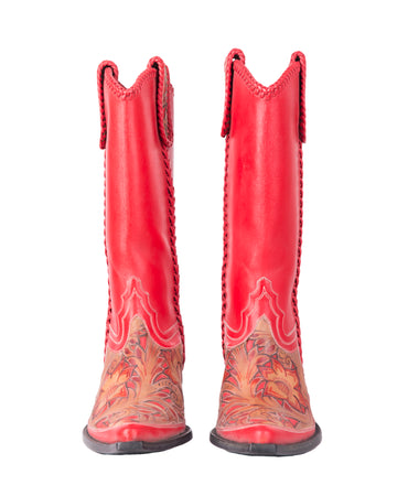 S/S 2002 red floral hand-painted cowboy boots