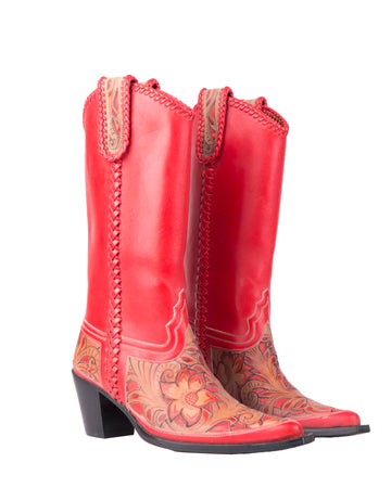 S/S 2002 red floral hand-painted cowboy boots