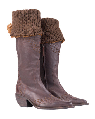 F/W 2006 brown wool trim cowboy boots