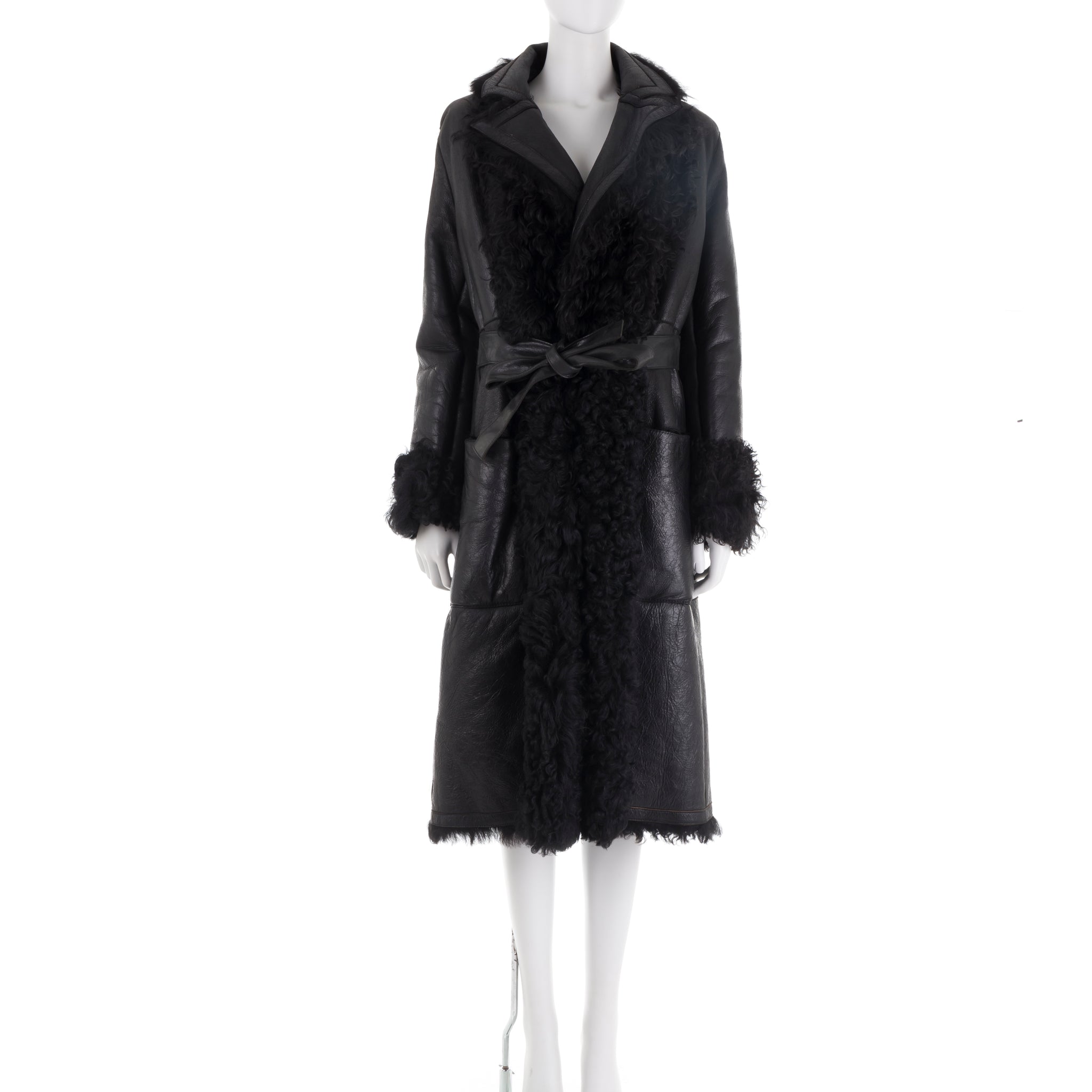 F/W 2003 black Mongolian lamb fur leather coat