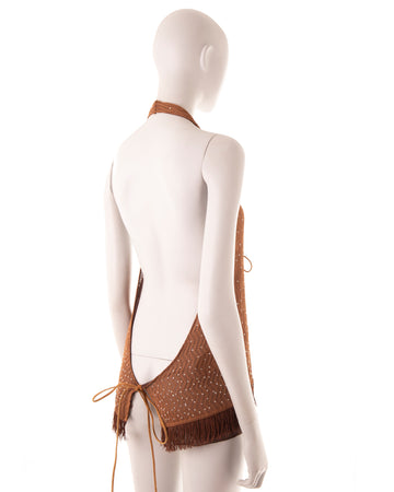 F/W 1999 brown embellished backless halter top