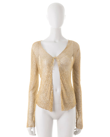 S/S 1999 gold beaded fishnet cardigan