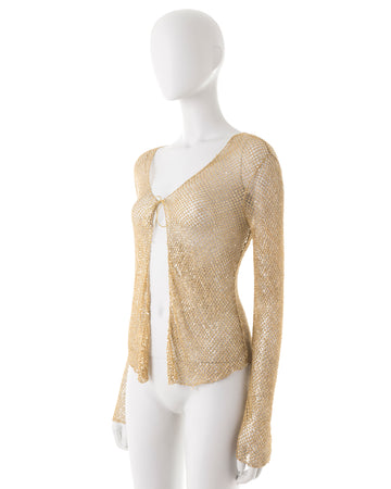 S/S 1999 gold beaded fishnet cardigan