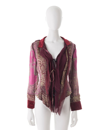 F/W 2004 burgundy multi-panel shredded blouse