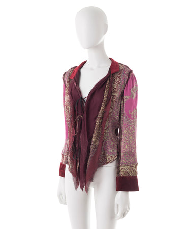 F/W 2004 burgundy multi-panel shredded blouse