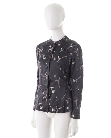 S/S 1997 black floral mandarin collar shirt