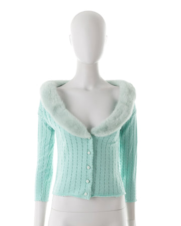 Mint fur collared cardigan, early 2000s