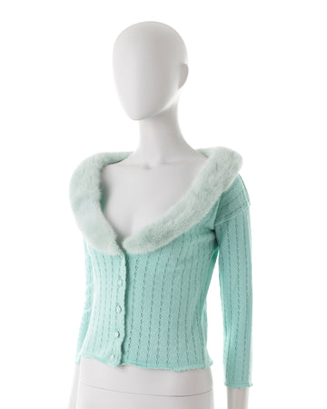 Mint fur collared cardigan, early 2000s