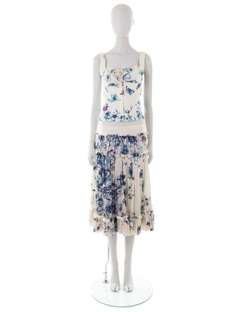 S/S 2005 white butterfly print silk corset and skirt set