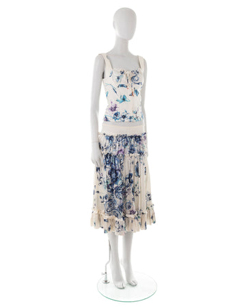 S/S 2005 white butterfly print silk corset and skirt set