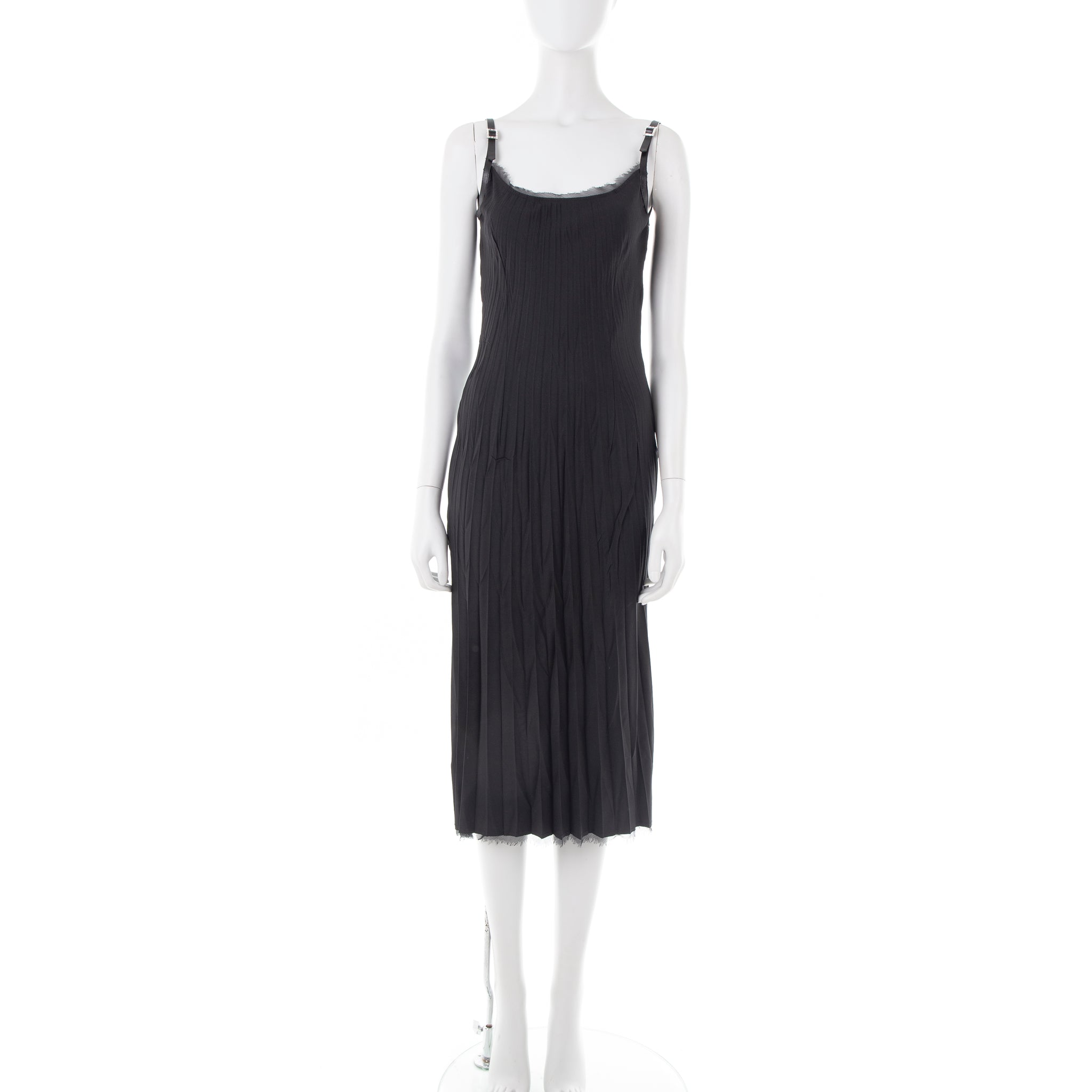 Black silk crinkled dress with crystal straps, 2000s ca.