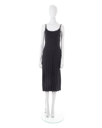 Black silk crinkled dress with crystal straps, 2000s ca.