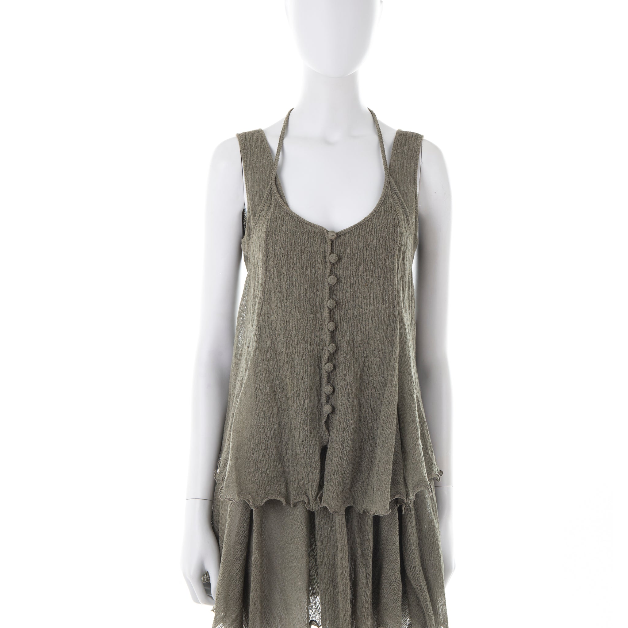 S/S 1995 taupe crinkled 2 piece dress