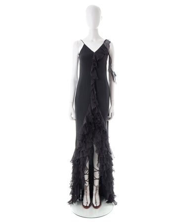 S/S 2003 black silk ruffled evening dress