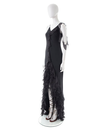 S/S 2003 black silk ruffled evening dress