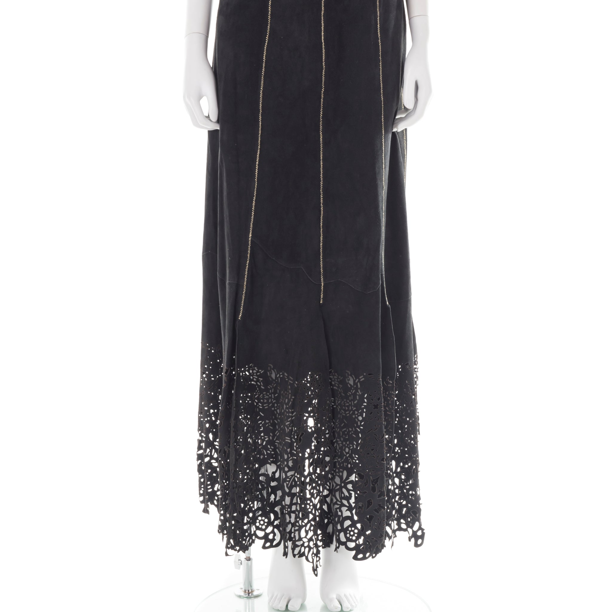 F/W 1999 black suede laser-cut maxi skirt