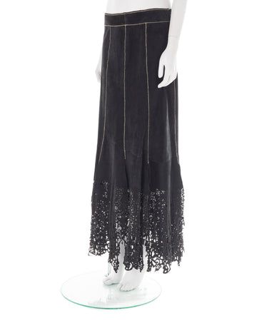 F/W 1999 black suede laser-cut maxi skirt