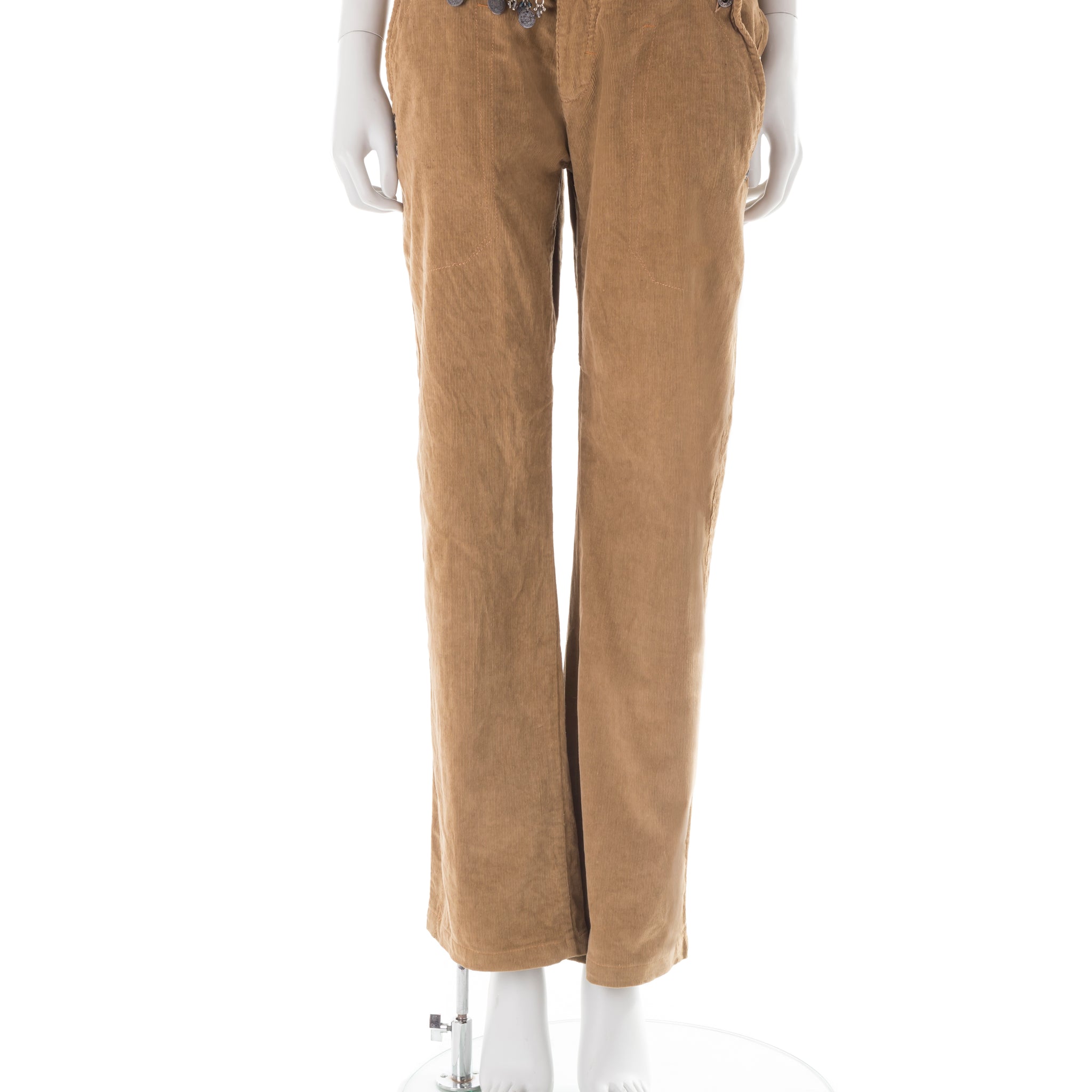 F/W 2005 camel corduroy pants with maxi leather belt