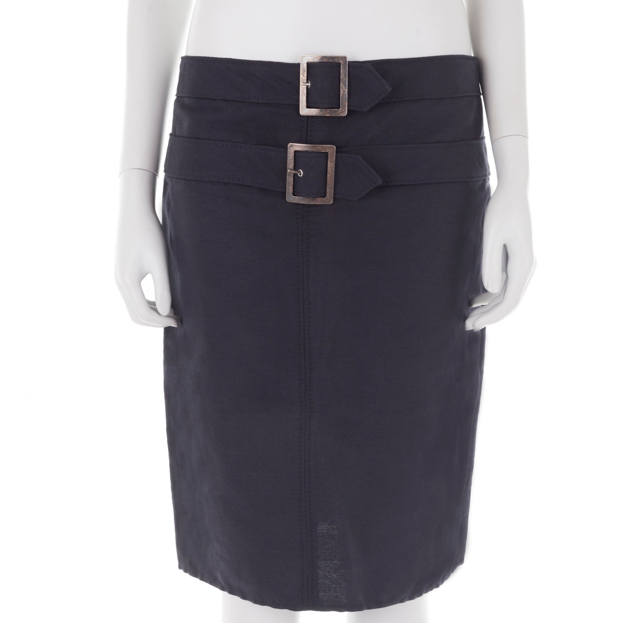 S/S 2004 navy blue double belt skirt