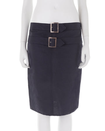 S/S 2004 navy blue double belt skirt