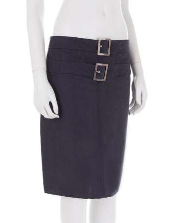 S/S 2004 navy blue double belt skirt