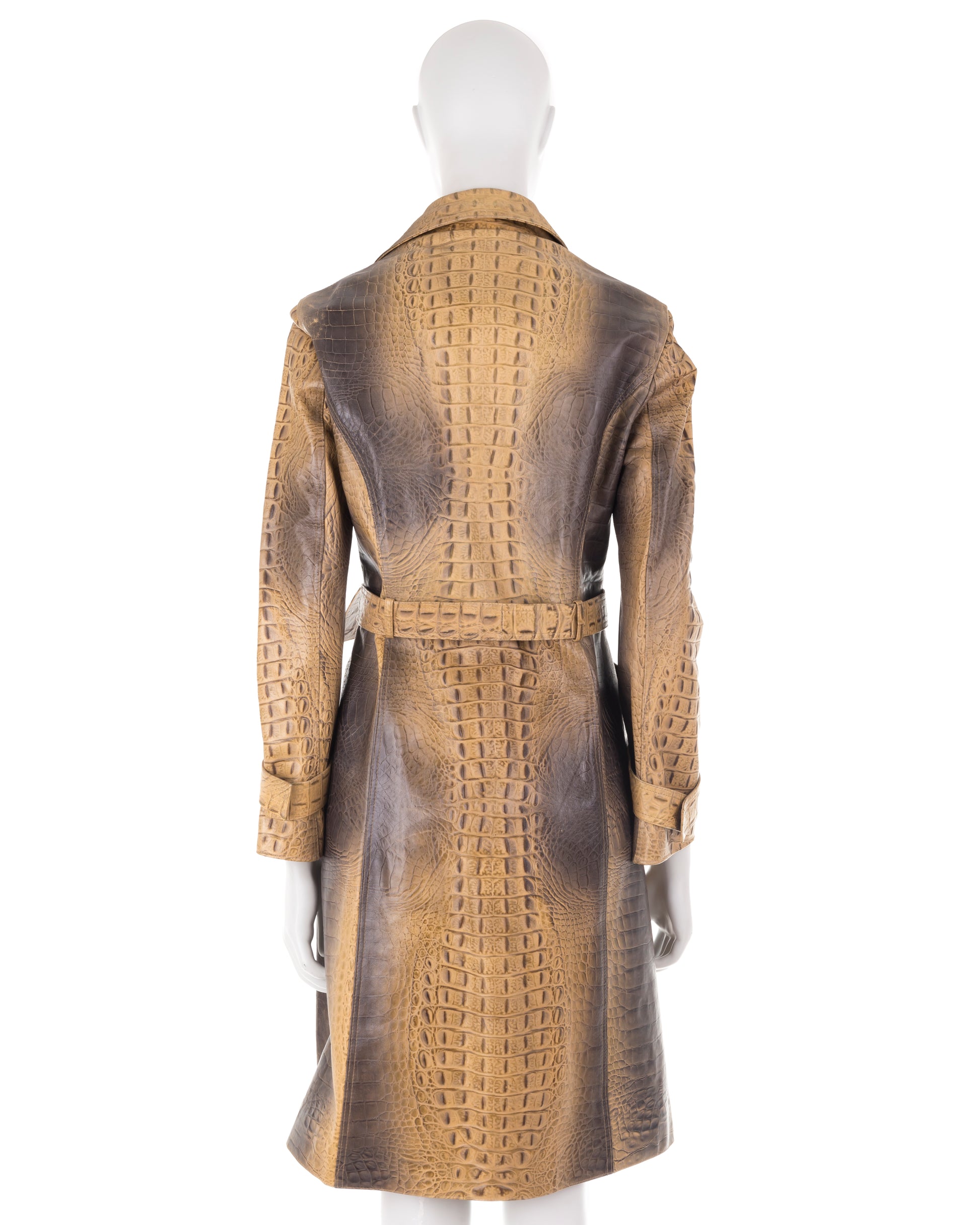 Roberto Cavalli F/W 2000 croc embossed leather trench coat